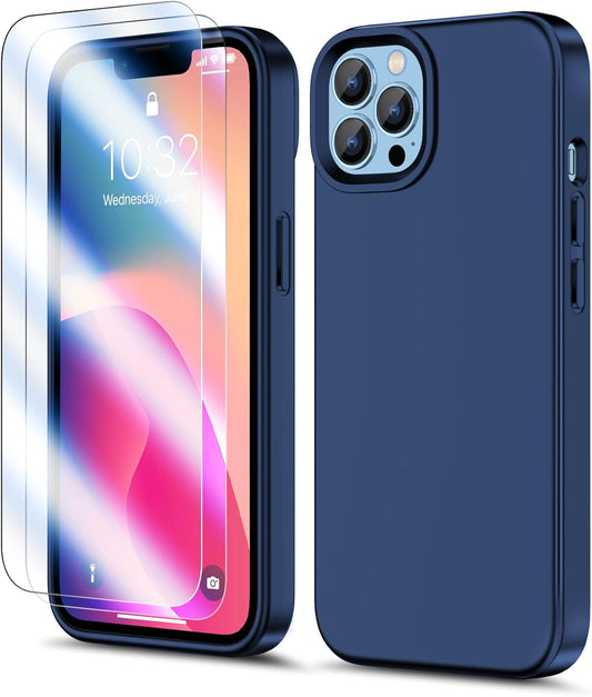 Silikonski ovitek + 2× zaščitno steklo za iPhone 13 Pro – modra