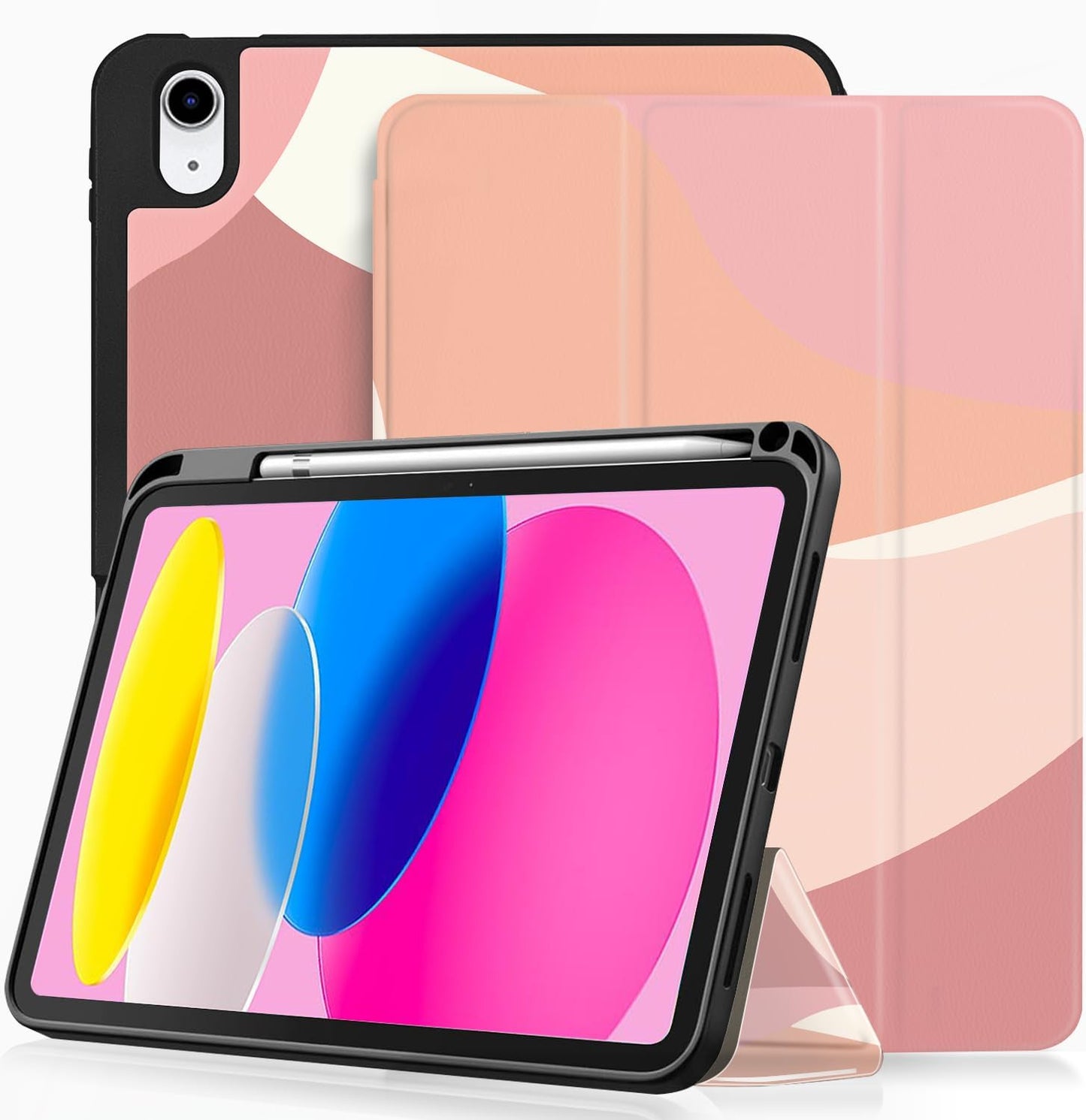 Ovitek za iPad 10 (10,9", 10. generacija 2022) – roza z valovitim vzorcem