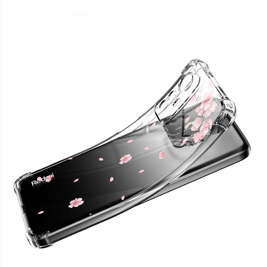 Silicone Transparent Protective Case "Pink Flowers" for Motorola Moto G54 5G