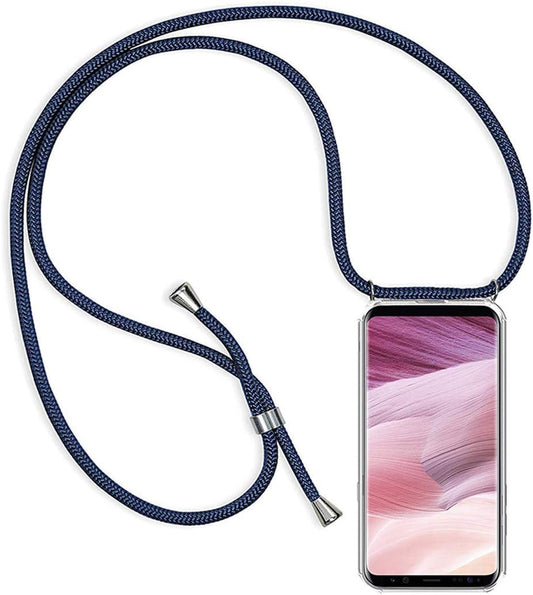 Clear Case with Lanyard "BigCousin" for iPhone 12 Mini – Dark Blue Lanyard