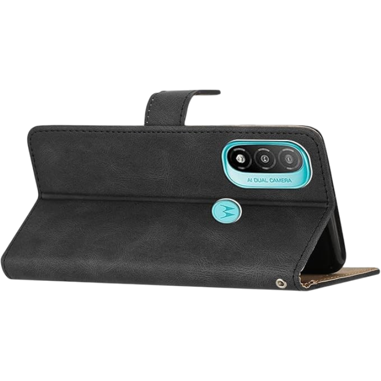 Preklopna torbica s pisalom za Motorola Moto E20, črna – Infostyle
