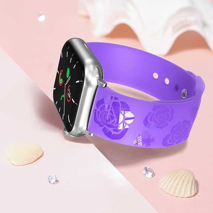 HALLEAST Glitter Flower Strap with Case for Apple Watch 38/40/41mm - Purple