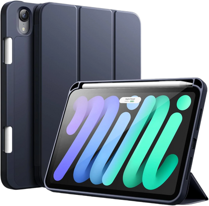 Ovitek JETech za iPad Mini (A17 Pro, model 2024, 7. gen.) / Mini 6 (model 2021, 6. gen.) z držalom za svinčnik – Modra /