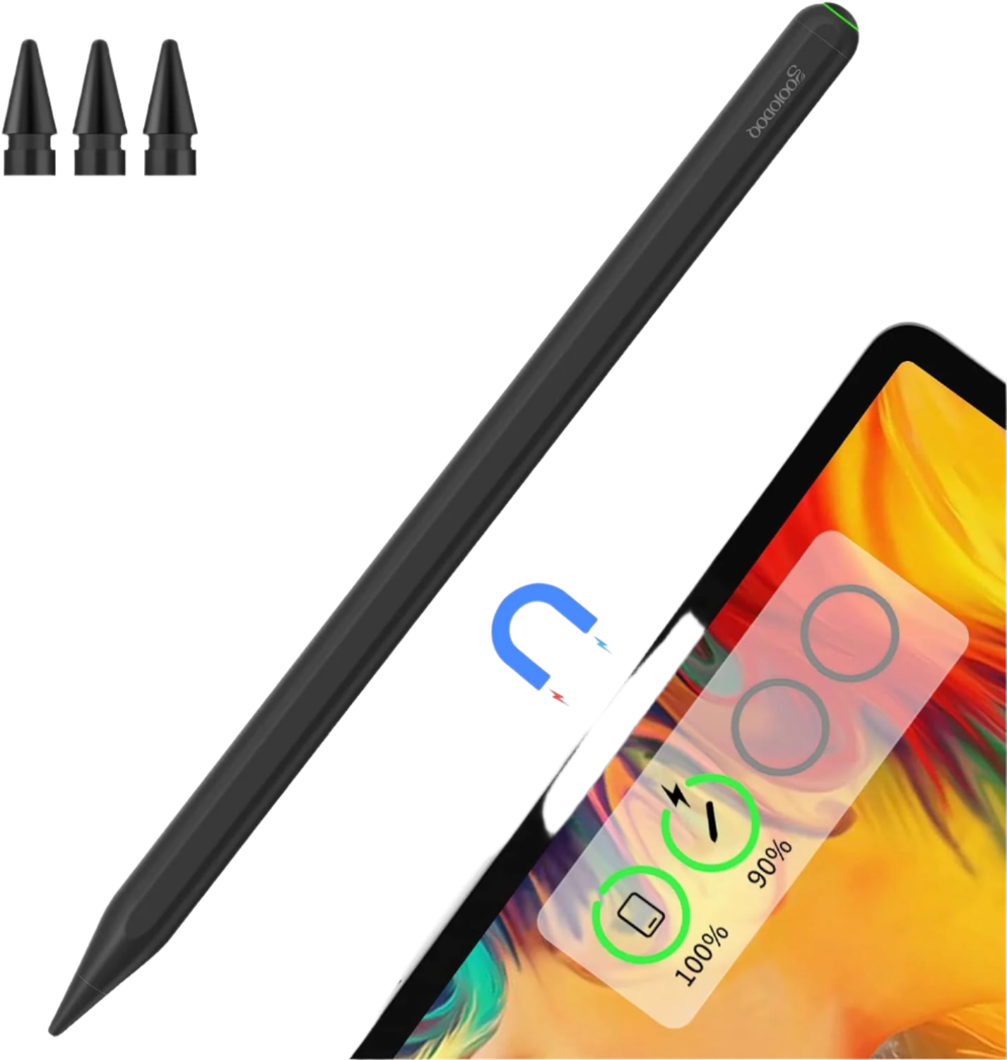 Stylus Pen s funkcijo brezžičnega polnjenja, združljiv z iPad Air 4/5, Pro 11/12.9, Mini 6 – GOOJODOQ – Črna