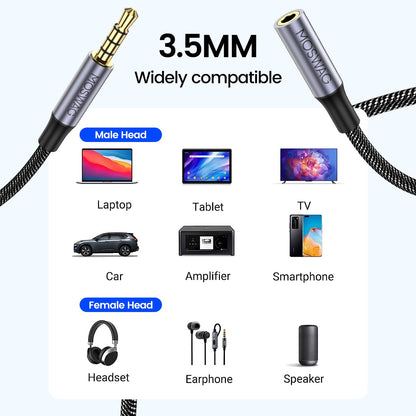 MOSWAG 3.5mm TRRS Audio Extension Cable 4-Pole 4m – Male/Female, Nylon Braided
