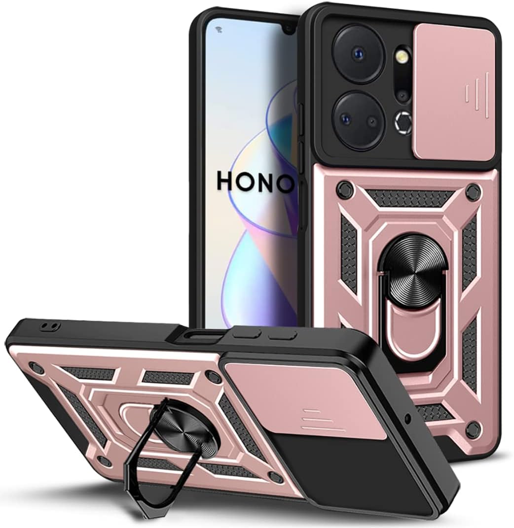 JIAFEI Case for Honor X7a – Dual-layer TPU+PC with Ring and Camera Protection, Pink
