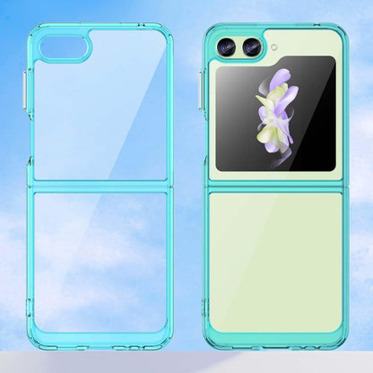 GOKEN Ovitek za Samsung Galaxy Z Flip5 – Prozoren TPU/PC Ovitek z Modrim Robom in Zaščito proti Udarcem