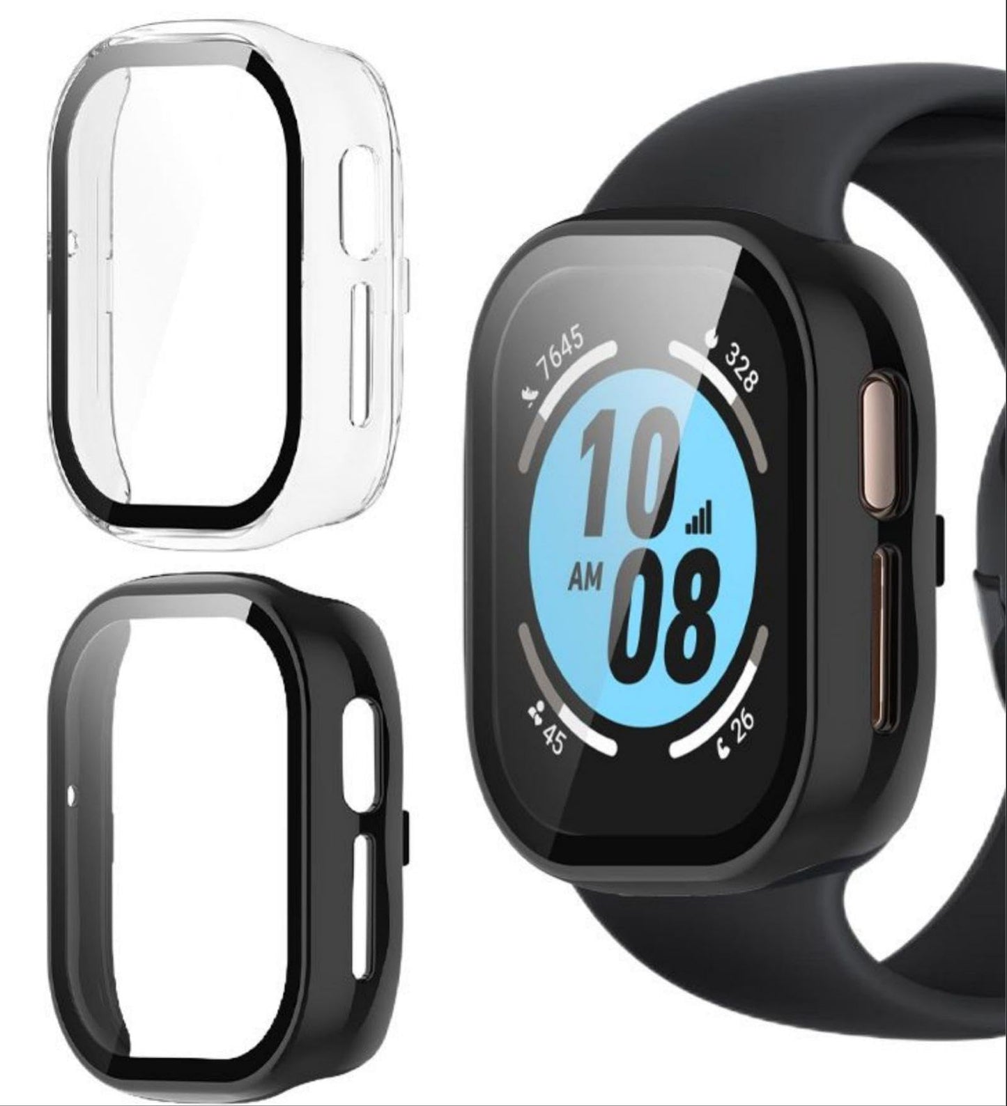 GIOPUEY Protective Case for Honor Watch 4 - 2 Pcs Screen Protector + Frame, 360° Protection, Black/Clear