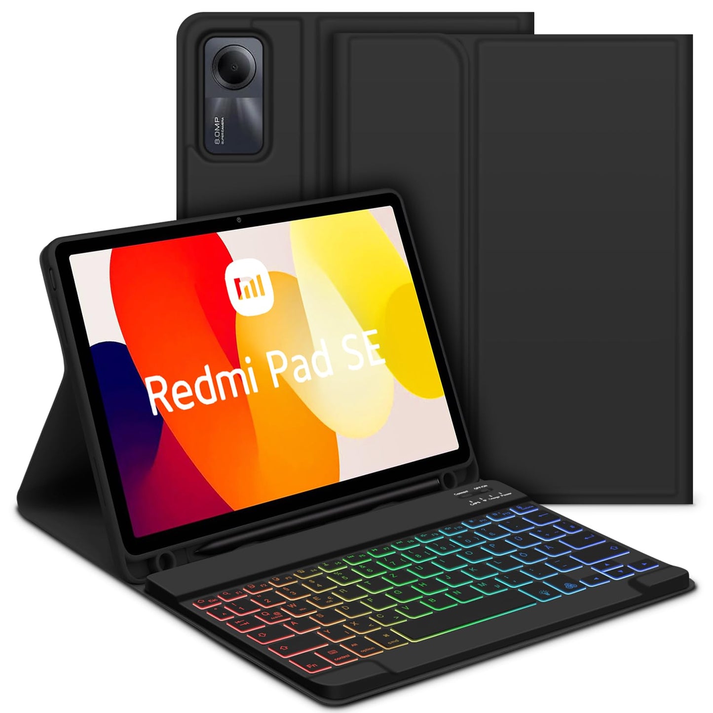 GOOJODOQ Keyboard Case for Xiaomi Redmi Pad SE 11 2023 – Backlit QWERTZ, Black