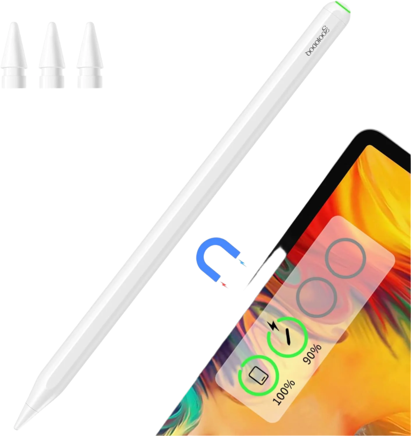 Stylus Pen s funkcijo brezžičnega polnjenja, združljiv z iPad Air 4/5, Pro 11/12.9, Mini 6 – GOOJODOQ – Bela