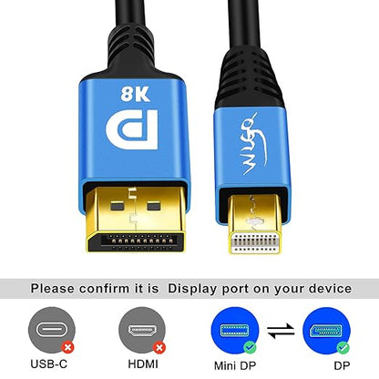 WLGQ Mini DisplayPort na DisplayPort 1 m – Mini DP 8K@60Hz, 4K@120Hz, 2K@144Hz, kompatibilan s Thunderboltom