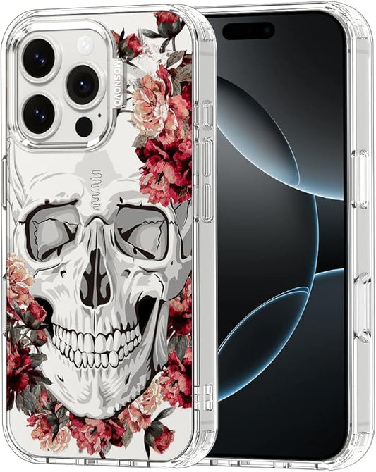 Ovitek MOSNOVO za iPhone 16 Pro - Red Flower Skull