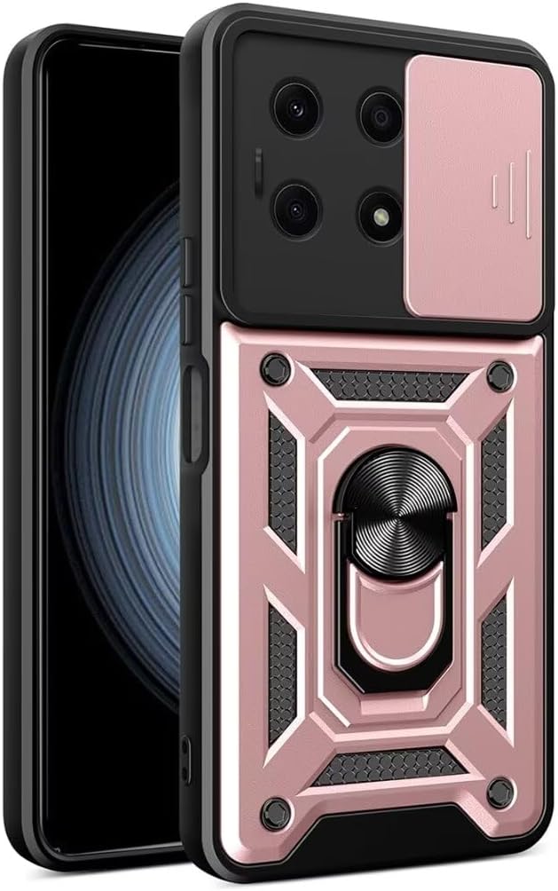 JIAFEI ovitek za Xiaomi Poco F6 Pro 5G – zaščitni TPU+PU, drsni pokrov kamere, obroč (rožnato zlata)