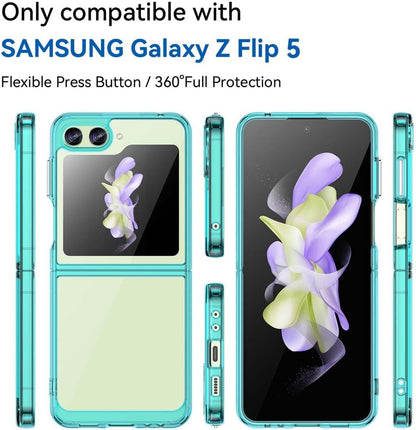 GOKEN Ovitek za Samsung Galaxy Z Flip5 – Prozoren TPU/PC Ovitek z Modrim Robom in Zaščito proti Udarcem