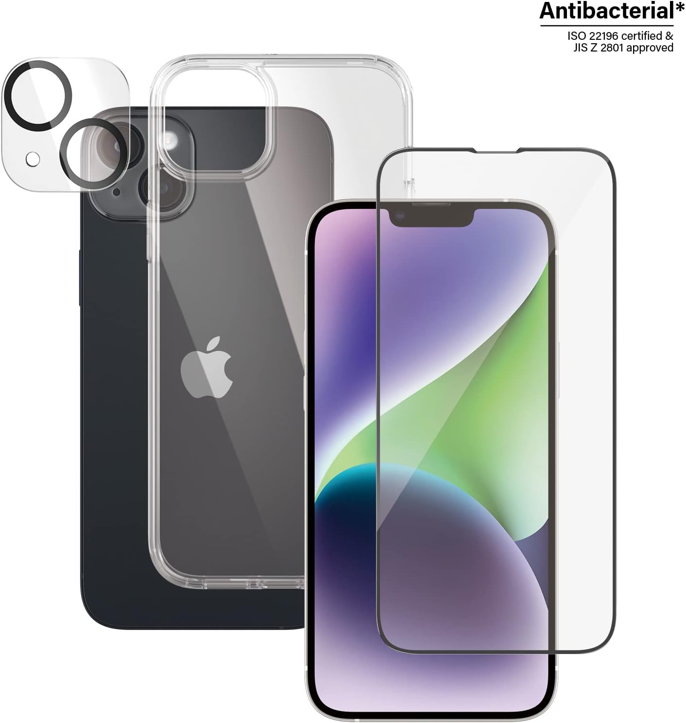PanzerGlass™ 3-v-1 Zaščitni Paket za iPhone 14 Plus – Kaljeno Steklo + Kamera + Ovitek