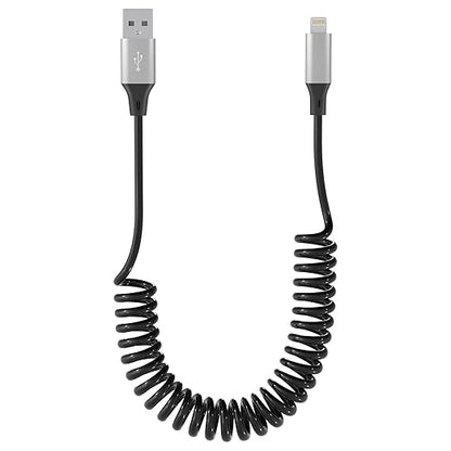 Spiral Lightning Cable for iPhone MFi CarPlay USB – Extendable 0.4–1.2 m