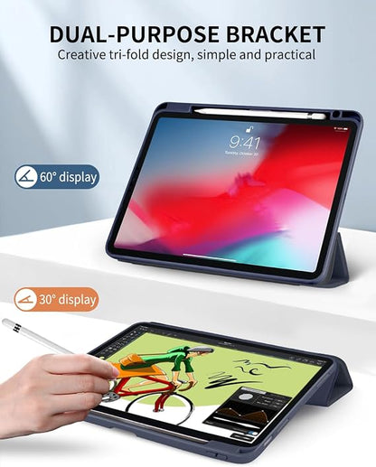Ovitek za iPad Air 11 M2 2024 / iPad Pro 11 – Prozoren Zadnji Pokrov z Držalom za Pisalo, Temno Moder