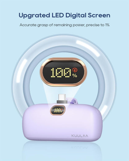 Mini prenosna baterija Kuulaa 5000 mAh 20W PD USB-C LED – vijolična