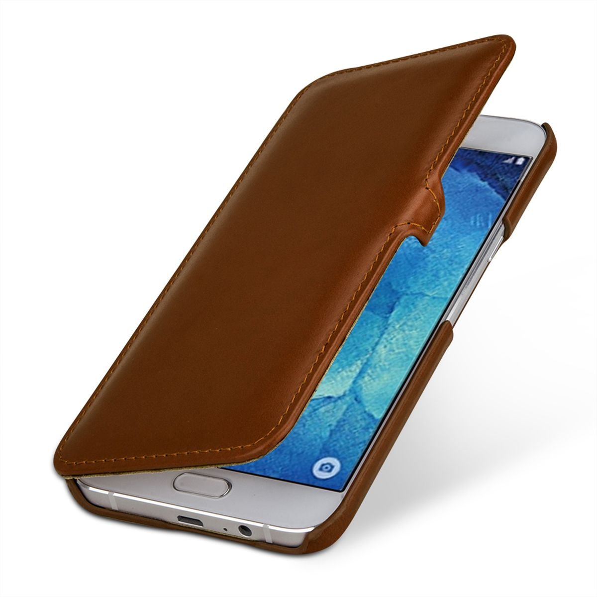 StilGut Leather Flip Case "Book Type" for Samsung Galaxy A8 (2015) - clip, cognac brown