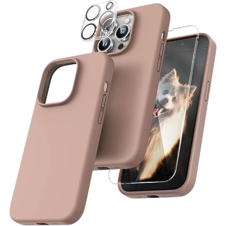 Komplet ovitek + 2 zaščitni stekli + 2 zaščiti za kamero za iPhone 13 Pro – Tocol – Rjava
