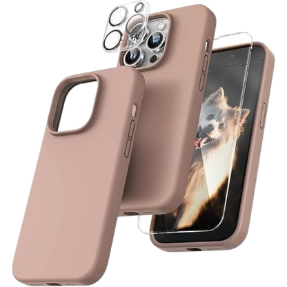 Komplet ovitek + 2 zaščitni stekli + 2 zaščiti za kamero za iPhone 13 Pro – Tocol – Rjava