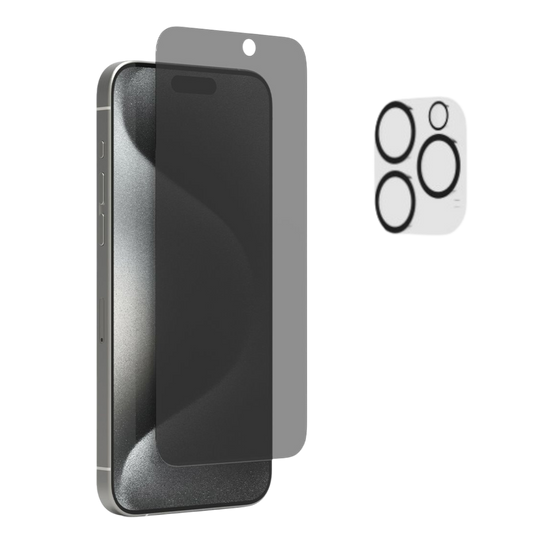 Zaščitno steklo privacy + zaščita za kamero za iPhone 15 Pro