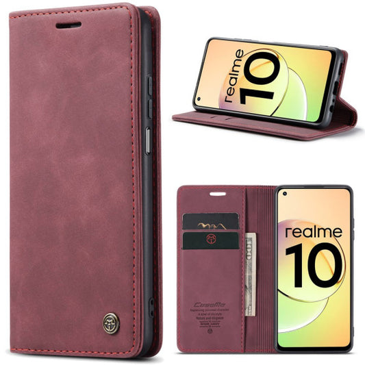 Bigcousin Flip Case for Oppo Realme 10 Pro 5G - Wine Red