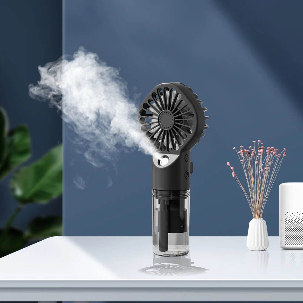 Techsuit G10 Portable Mini Fan with Humidifier – Handheld, USB-C, Black, 4 Speeds