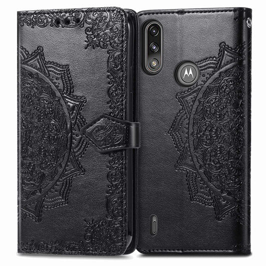 Preklopna torbica Mandala za Motorola Moto E7i Power – denarnica, TPU zaščita (črna)