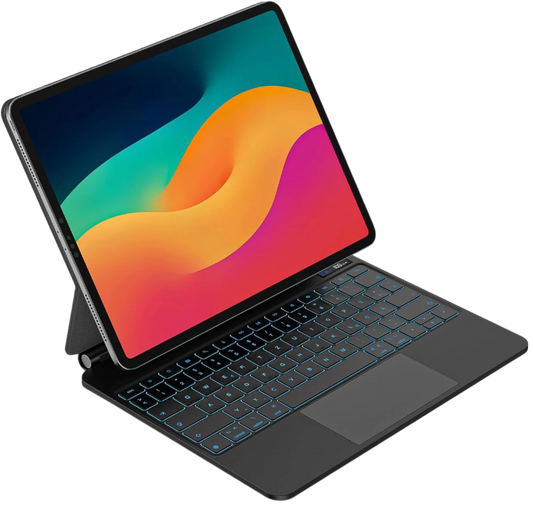 Ovitek z osvetljeno tipkovnico za iPad Air 6. gen.2024 M2 13 "/iPad Pro 12,9" – GOOJODOQ – Črna / PU usnje + mikrovlakna