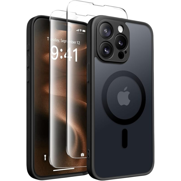 Komplet ovitek "MagSafe" + 2 zaščitni stekli za iPhone 15 Pro – Tocol – Črna