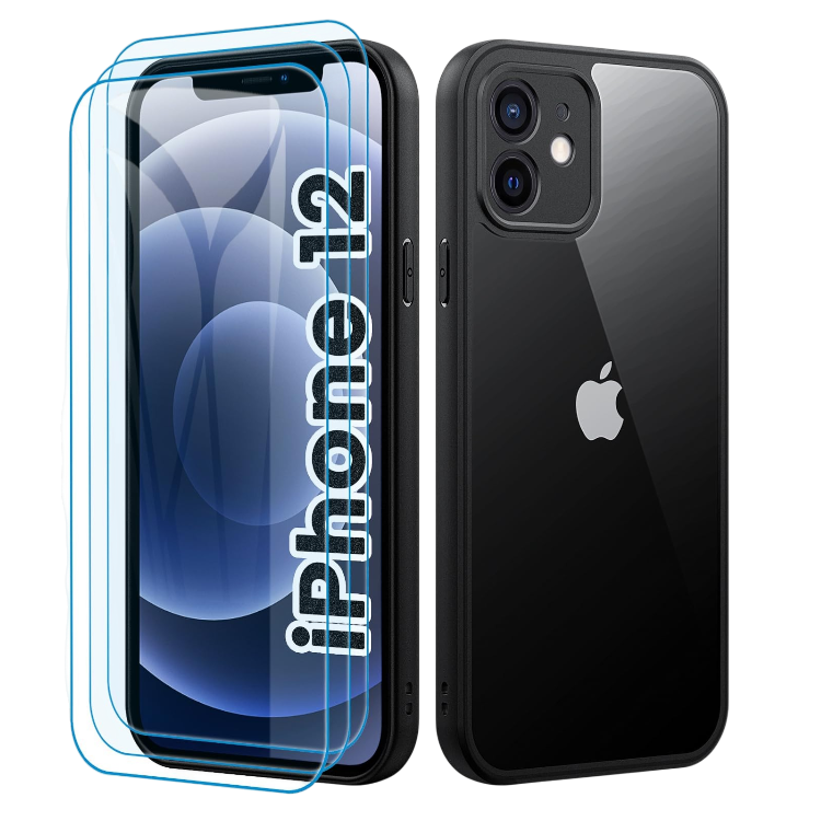 Ovitek za telefon + 3x zaščitno steklo "Mofurd" iPhone 12 – Infostyle – Črna