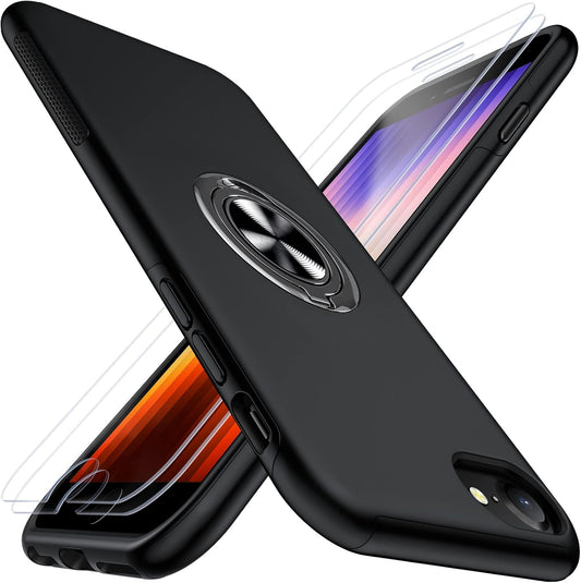 AOUIA ovitek z ring stojalom + 2 zaščitni stekli za iPhone 12 – črna