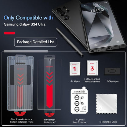 Komplet "bersem" 3x zaščitno steklo + zaščita za kamero za Samsung Galaxy S24 Ultra z namestitvenim pladnjem – Infostyle