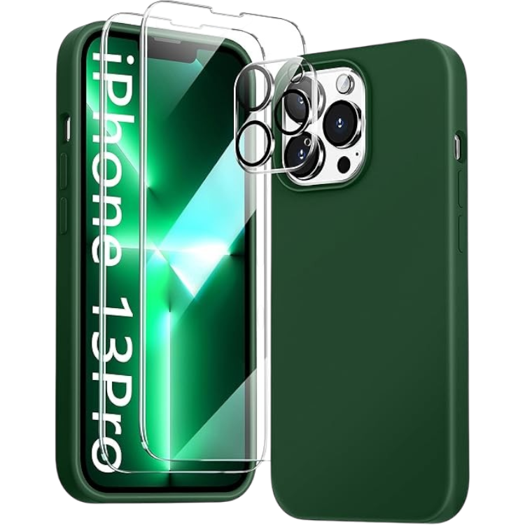 Komplet ovitek + 2 zaščitni stekli + 2 zaščiti za kamero za iPhone 13 Pro – Tocol – Zelena