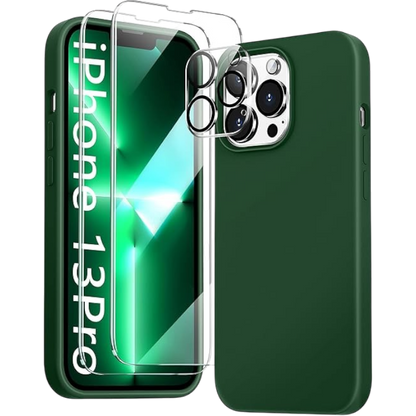 Komplet ovitek + 2 zaščitni stekli + 2 zaščiti za kamero za iPhone 13 Pro – Tocol – Zelena