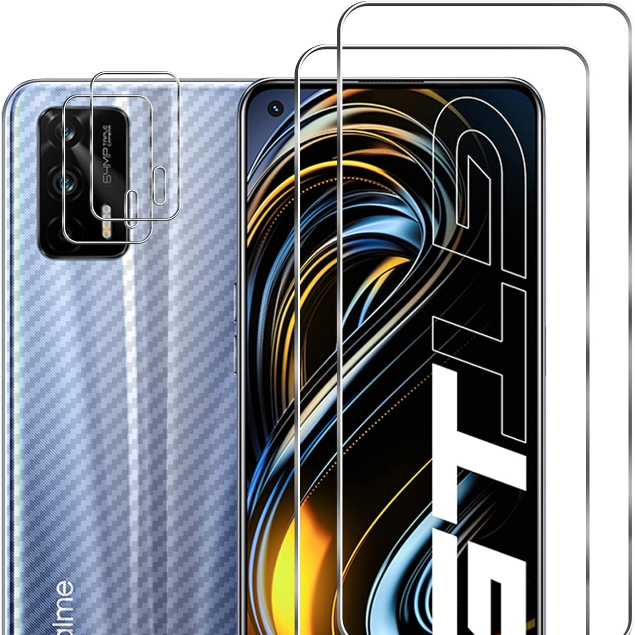GIOPUEY 2+2+2 Protection Pack for Realme GT 5G - Screen, Camera and Back Protector