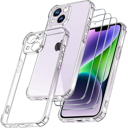 Komplet ovitek + 3x zaščitno steklo "Ivoler" za telefon iPhone 14 – Infostyle – Prozorna