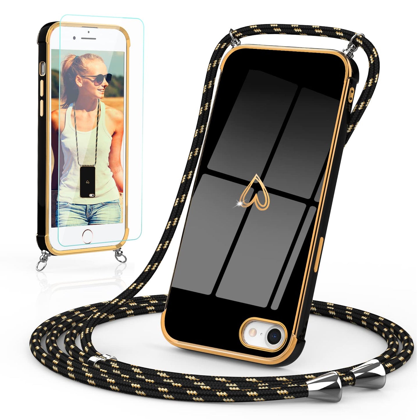silikonski ovitek z vrvico za iphone 7 8 se 2020 se 2022 crna