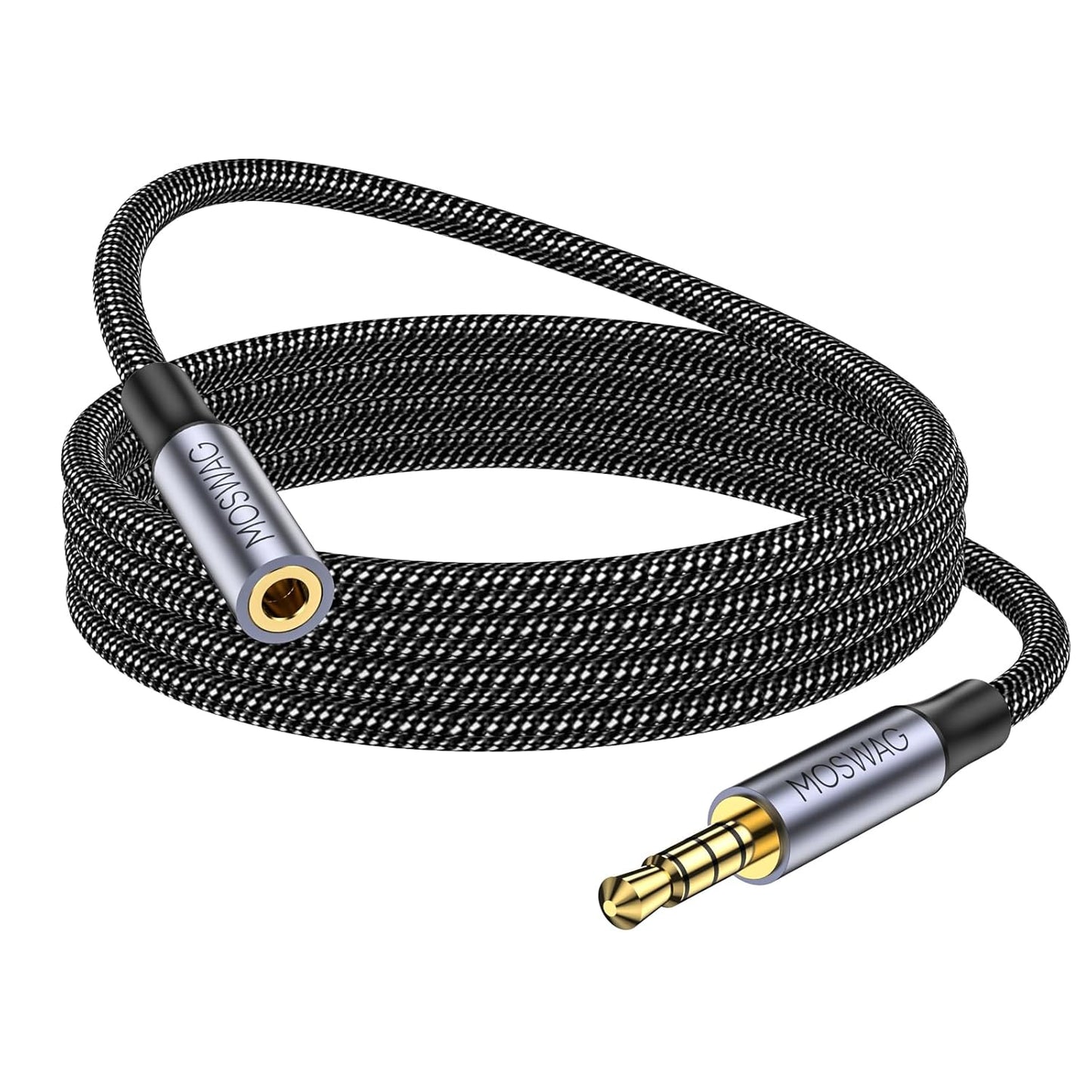 MOSWAG 3.5mm TRRS Audio Extension Cable 4-Pole 4m – Male/Female, Nylon Braided