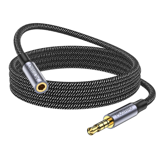 MOSWAG 3.5mm TRRS Audio Extension Cable 4-Pole 4m – Male/Female, Nylon Braided