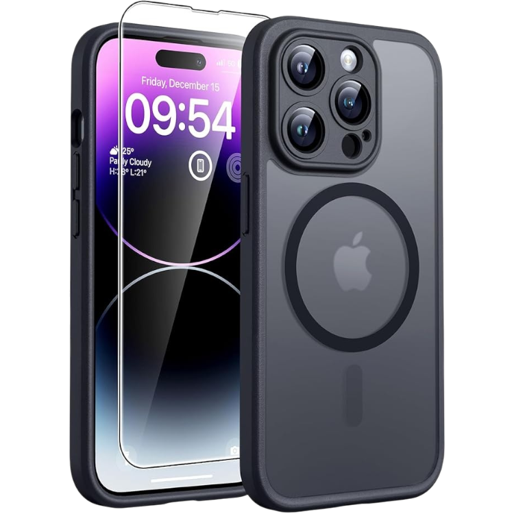 Komplet ovitek za telefon "MagSafe" + zaščitno steklo za iPhone 14 Pro – Tocol – Črna / Termoplastični poliuretan