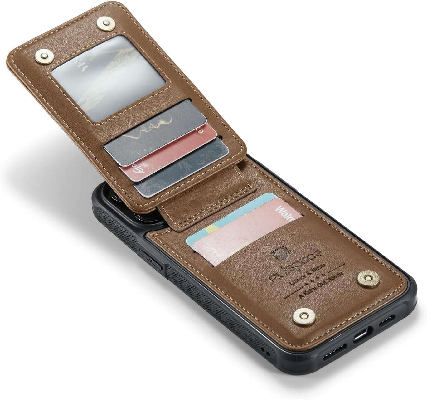URMAX ovitek za iPhone 14 Pro Max – rjav, RFID denarnica s stojalom