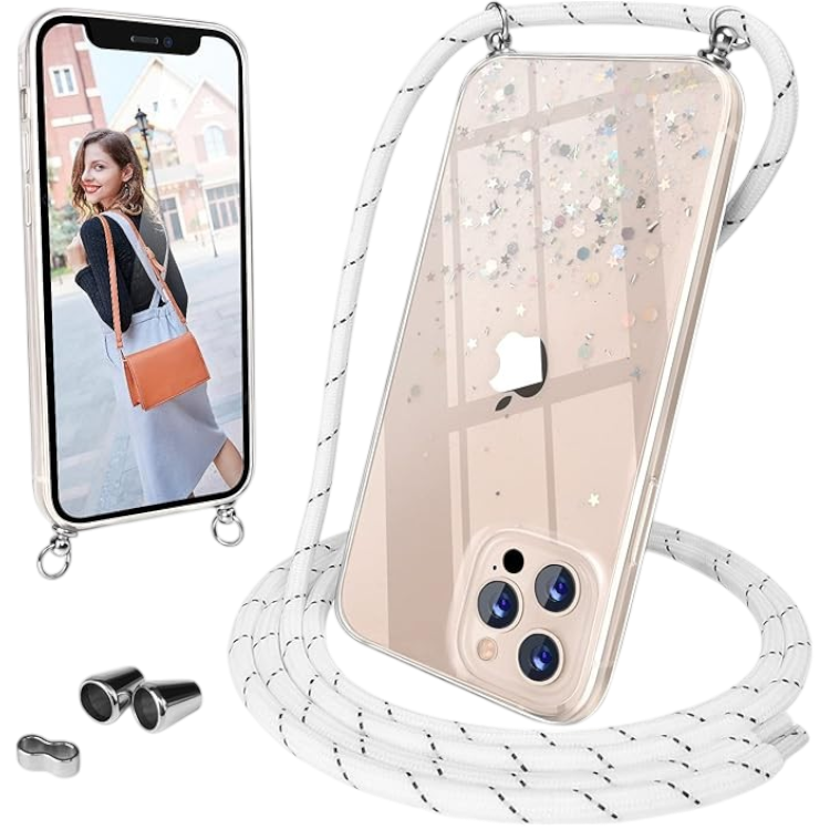 Ovitek za telefon z vrvico "UNDEUX Glitter" iPhone 13 Pro – Infostyle – Prozorna