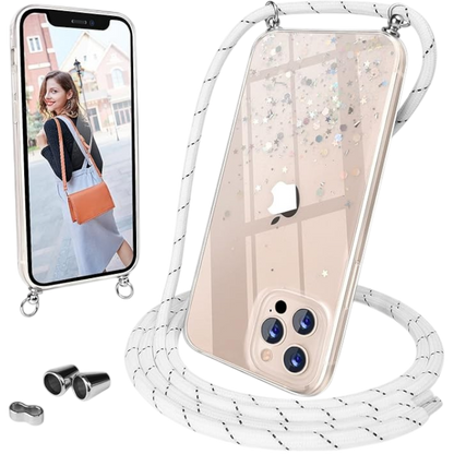Ovitek za telefon z vrvico "UNDEUX Glitter" iPhone 13 Pro – Infostyle – Prozorna
