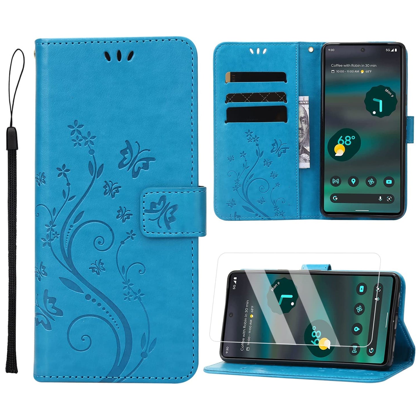 preklopna torbica butterfly z zascitnim steklom za honor 90 modra
