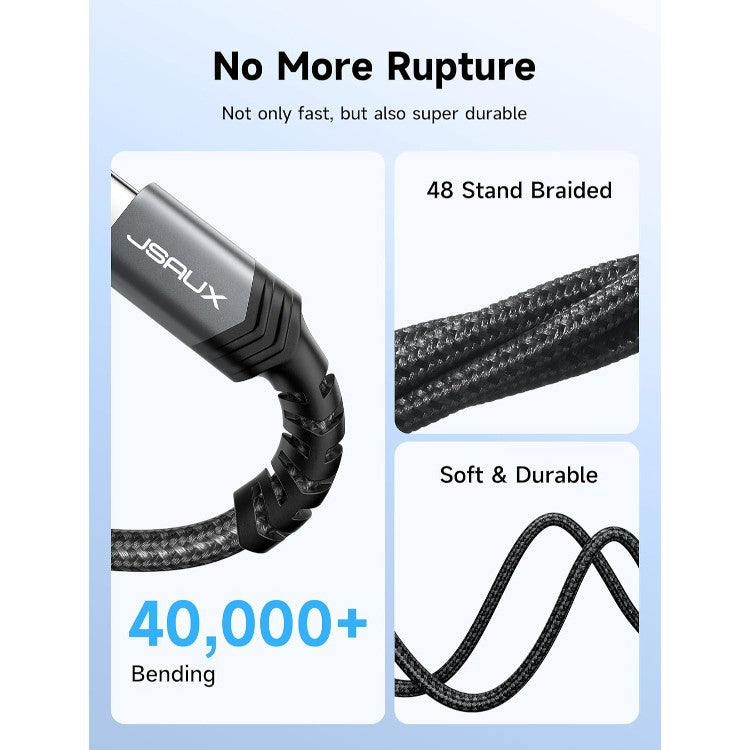 Ukrivljen kabel 60W USB C V USB C, 3m – JSAUX – Siva