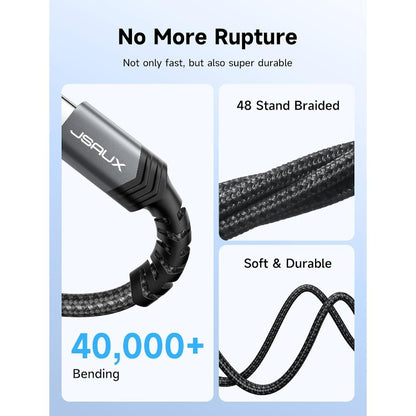 Ukrivljen kabel 60W USB C V USB C, 3m – JSAUX – Siva