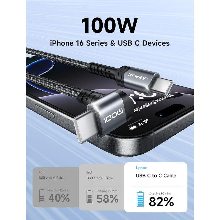 Ukrivljen kabel 60W USB C V USB C, 3m – JSAUX