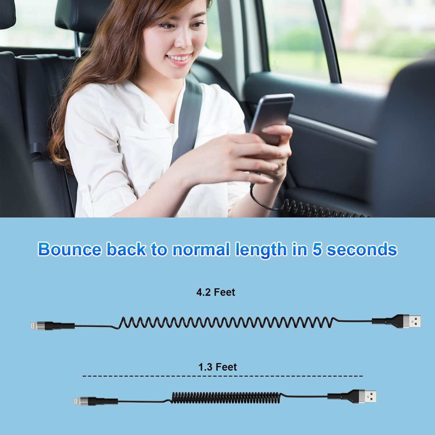 Spiralni Lightning kabel za iPhone (2 kosa) MFi CarPlay USB – LED, raztegljiv